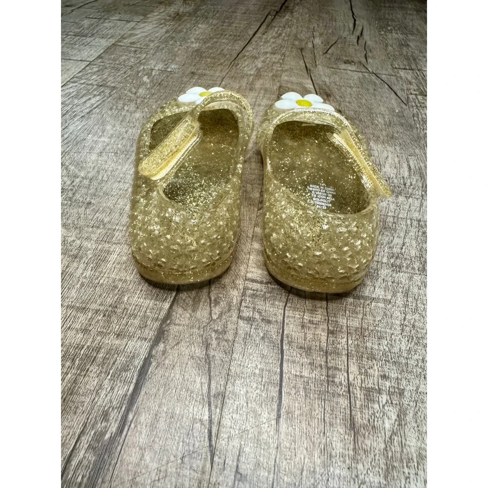 Toddler Girls Gold Glitter Jelly Shoes Daisy Flower Mary Jane Flats Size 7
